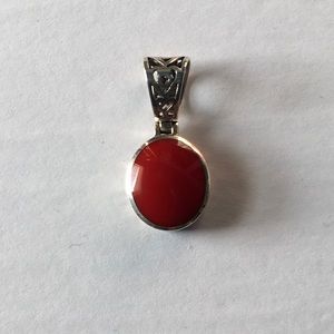 Silpada reversible pendant, sterling w/red stone